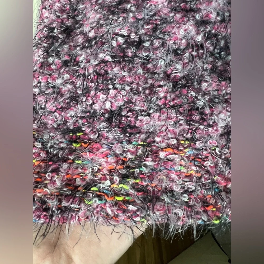 Free People Stellar Sweater, purple pink black, eyelash, warm cozy - Picture 6 of 6